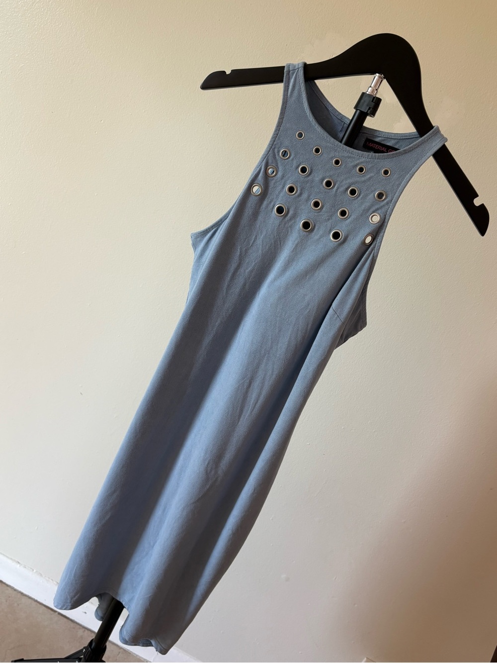 Material Girl Light Blue Grommet-Detail Mini Dress